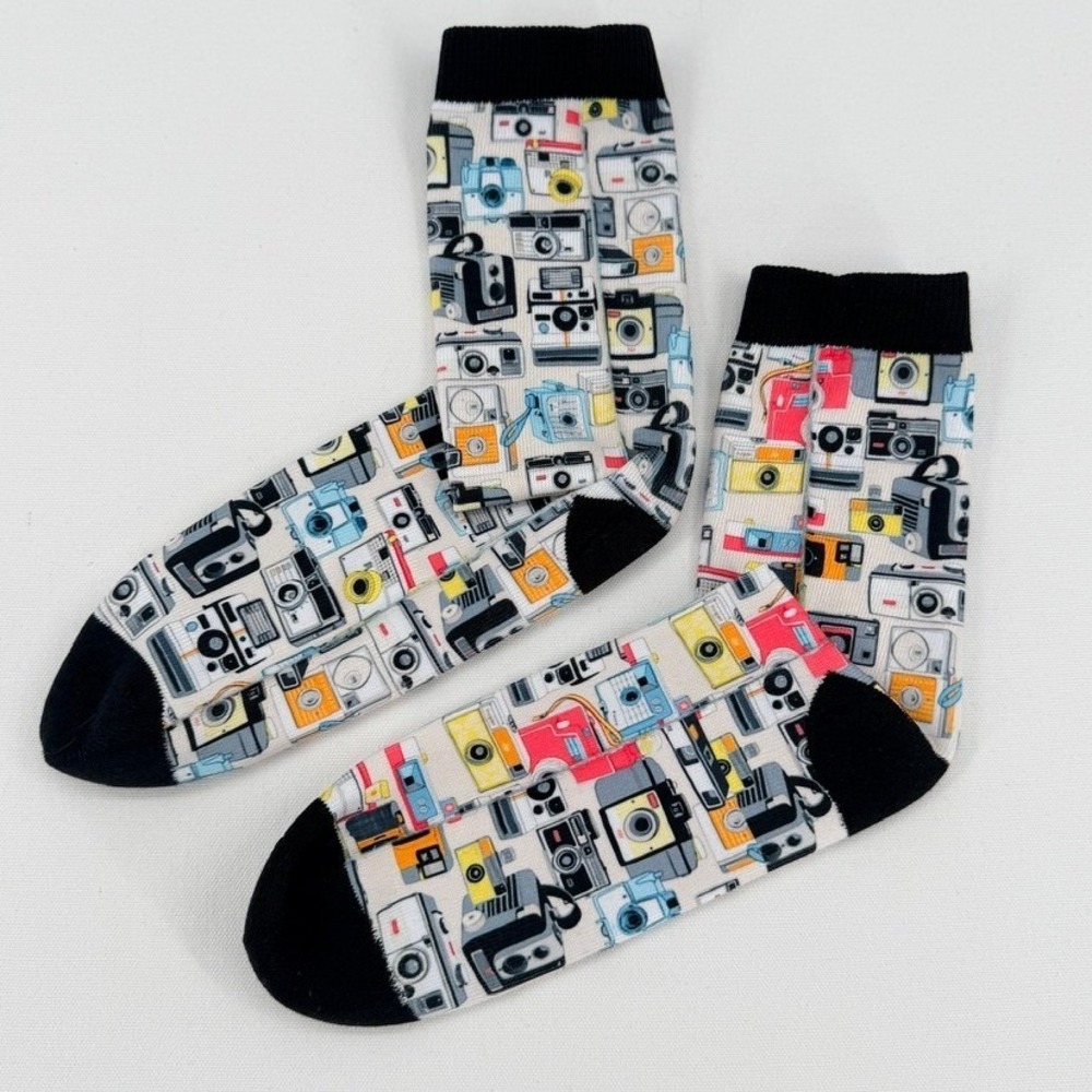 Unbranded Camera Print Novelty Crew Socks One Size Multicolor Excellent